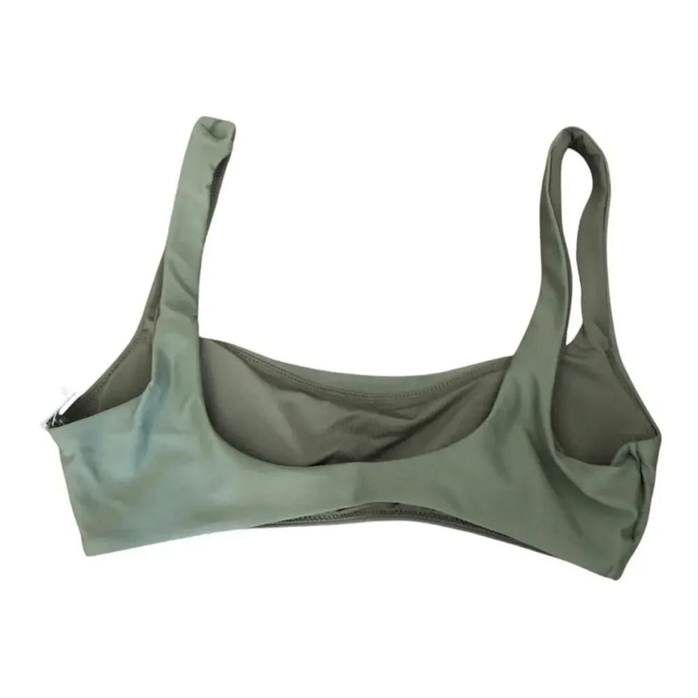 Aerie NWT Wide Strap Scoop Bikini Top Olive Fin Green Removable Pads Small